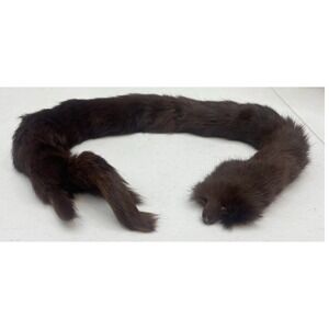 Vintage Mink Fur Collar Stole 23in Two Pelt Mahogany Tail Clasp Wrap